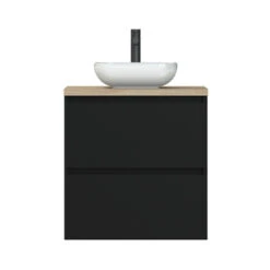 Tiger Karlo Badkamermeubel 60cm Mat Zwart Met Eiken Wasblad En Keramische Waskom -badkamer 123 1003