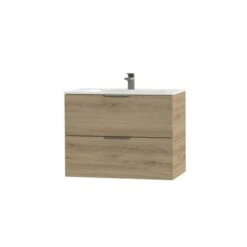 Tiger Studio Badkamermeubel 80 Cm Chalet Eiken Met Wastafel Polybeton Mat Wit Greep Rvs Plat -badkamer 123 1053