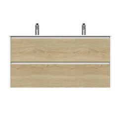 Tiger Reverse Meubelset 120 Cm Met 2 Lades Naturel Eik / Mat Wit Inclusief Oval Wastafel Dubbel Hoogglans Wit -badkamer 123 1058