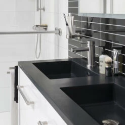 Tiger Maryport Badkamermeubelset 120 Cm Mat Wit Met Matzwarte Polybeton Wastafel En Matzwarte Grepen -badkamer 123 1079