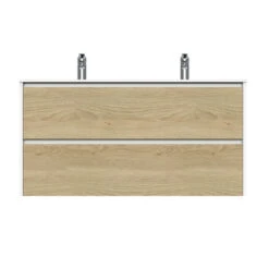 Tiger Reverse Meubelset 120 Cm Met 2 Lades Naturel Eik / Mat Wit Inclusief Oval Wastafel Dubbel Mat Wit -badkamer 123 1096