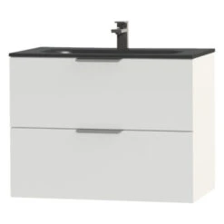 Tiger Studio Badkamermeubel 80 Cm Hoogglans Wit Met Wastafel Polybeton Mat Zwart Greep Rvs Plat -badkamer 123 1112