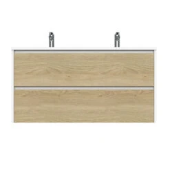 Tiger Reverse Meubelset 120 Cm Met 2 Lades Naturel Eik / Mat Wit Inclusief Quadro Wastafel Dubbel Hoogglans Wit -badkamer 123 1143