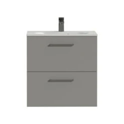 Tiger Badkamermeubel Studio 60 Cm Mat Grijs Met Polybeton Wastafel Mat Wit En Vierkante Grepen