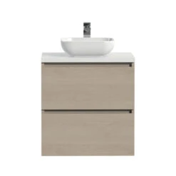 Tiger Karlo Badkamermeubelset 60 Cm Naturel Eik Met Wit Houten Wasblad En Glanzend Witte Keramische Waskom -badkamer 123 1192