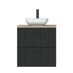 Tiger Maryport Badkamermeubelset 60 Cm Mat Zwart Met Licht Eiken Wasblad, Keramische Opzetkom En Matzwarte Grepen -badkamer 123 123