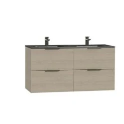 Tiger Badkamermeubel Studio 120cm Naturel Eik/matzwart Met Platte RVS Greep