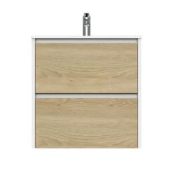 Tiger Reverse Meubelset 60 Cm Met 2 Lades Naturel Eik / Mat Wit Inclusief Oval Wastafel Hoogglans Wit -badkamer 123 1240