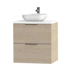 Tiger Badkamermeubel Studio 60 Cm Naturel Eik Met Keramische Waskom Hoogglans Wit En Profielgrepen -badkamer 123 1274