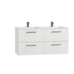 Tiger Badkamermeubel Studio 120cm Hoogglans Wit/matwit Ronde RVS Greep -badkamer 123 1293