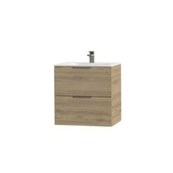 Tiger Studio Badkamermeubel 60 Cm Chalet Eiken Met Wastafel Polybeton Mat Wit Greep Rvs Plat -badkamer 123 1396