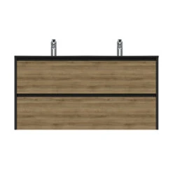 Tiger Reverse Meubelset 120 Cm Met 2 Lades Chalet Eik / Mat Zwart Inclusief Oval Wastafel Dubbel Mat Zwart -badkamer 123 152