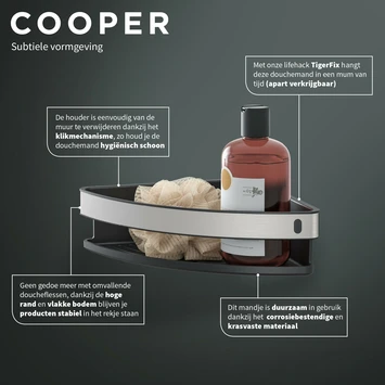Tiger Hoekdouchemand Cooper 21 Cm RVS/zwart 9 Tiger Hoekdouchemand Cooper 21 Cm RVS/zwart - Afbeelding 7