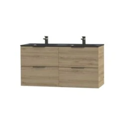 Tiger Badkamermeubel Studio 120cm Chalet Eik/matzwart Met Platte RVS Greep -badkamer 123 18