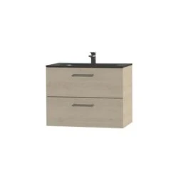 Tiger Badkamermeubel Studio 80cm Naturel Eik/matzwart Met Ronde RVS Greep -badkamer 123 191