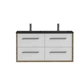 Tiger Boston Badkamermeubel 120cm Chalet Eiken Met Dubbele Zwarte Wastafel 3 Tiger Boston Badkamermeubel 120cm Chalet Eiken Met Dubbele Zwarte Wastafel