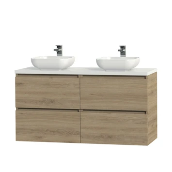 Tiger Karlo Badkamermeubelset 120 Cm Chalet Eik Met Wit Houten Wasblad En Glanzend Witte Keramische Waskom 3 Tiger Karlo Badkamermeubelset 120 Cm Chalet Eik Met Wit Houten Wasblad En Glanzend Witte Keramische Waskom