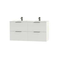 Tiger Badkamermeubel Studio 120cm Hoogglans Wit Met Platte RVS Greep -badkamer 123 266