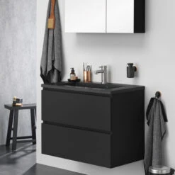 Tiger Badkamermeubelset Karlo 80cm Matzwart Met Zwarte Wastafel -badkamer 123 285