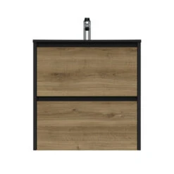 Tiger Reverse Meubelset Met 2 Lades 60 Cm Chalet Eik / Mat Zwart Inclusief Oval Wastafel Mat Zwart -badkamer 123 324