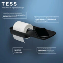 Tiger Toiletrolhouder TESS Met Planchet Zwart/antraciet -badkamer 123 3997