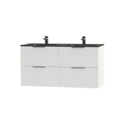 Tiger Badkamermeubel Studio 120cm Hoogglans Wit/matzwart Met Platte RVS Greep -badkamer 123 407