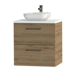 Tiger Badkamermeubel Studio 60 Cm Chalet Eik Met Keramische Waskom Hoogglans Wit En Ronde Grepen -badkamer 123 410