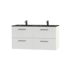 Tiger Badkamermeubel Studio 120cm Hoogglans Wit/matzwart Met RVS Greep -badkamer 123 414