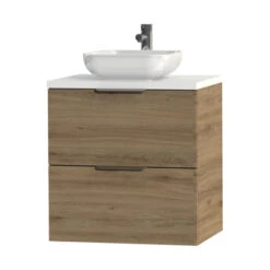 Tiger Badkamermeubel Studio 60 Cm Chalet Eik Met Keramische Waskom Hoogglans Wit En Profielgrepen -badkamer 123 420