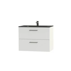 Tiger Badkamermeubel Studio 80cm Hooggglans Wit/matzwart Met RVS Greep -badkamer 123 458