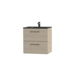 Tiger Badkamermeubel Studio 60cm Naturel Eik/matzwart Met Ronde RVS Greep -badkamer 123 531