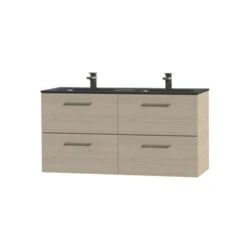 Tiger Badkamermeubel Studio 120cm Naturel Eik/matzwart Met RVS Greep -badkamer 123 545