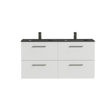 Tiger Badkamermeubel Studio 120cm Hoogglans Wit/matzwart Met Ronde RVS Greep 4 Tiger Badkamermeubel Studio 120cm Hoogglans Wit/matzwart Met Ronde RVS Greep - Afbeelding 2