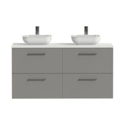 Tiger Badkamermeubel Studio 120cm Matgrijs/witte Waskom Met Vierkante Greep