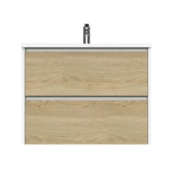 Tiger Reverse Meubelset 80 Cm Met 2 Lades Naturel Eik / Mat Wit Inclusief Quadro Wastafel Hoogglans Wit -badkamer 123 613