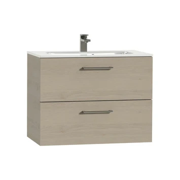 Tiger Badkamermeubel Studio 80cm Naturel Eik/wit Met Ronde RVS Greep 4 Tiger Badkamermeubel Studio 80cm Naturel Eik/wit Met Ronde RVS Greep - Afbeelding 2