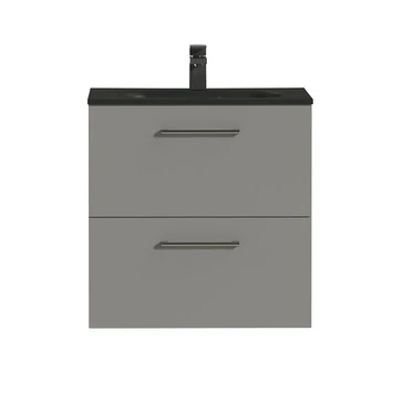 Tiger Badkamermeubel Studio 60 Cm Mat Grijs Met Polybeton Wastafel Mat Zwart En Ronde Grepen