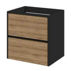 Tiger Reverse Meubelset Met 2 Lades 60 Cm Chalet Eik / Mat Zwart Inclusief Quadro Wastafel Mat Zwart -badkamer 123 815