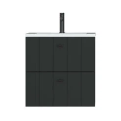 Tiger Maryport Badkamermeubelset 60 Cm Mat Zwart Met Wit Glanzende Polybeton Wastafel En Matzwarte Grepen -badkamer 123 834