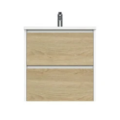 Tiger Reverse Meubelset 60 Cm Met 2 Lades Naturel Eik / Mat Wit Inclusief Quadro Wastafel Hoogglans Wit -badkamer 123 84