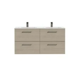 Tiger Badkamermeubel Studio 120cm Naturel Eik/wit Met Ronde RVS Greep -badkamer 123 860