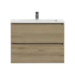 Tiger Karlo Badkamermeubel 80 Cm Chalet Eiken Met Wastafel Hoogglans Wit -badkamer 123 864