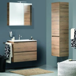 Tiger Karlo Badkamermeubel 80 Cm Chalet Eiken Met Wastafel Hoogglans Wit -badkamer 123 866