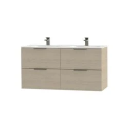 Tiger Badkamermeubel Studio 120cm Naturel Eik/matwit Met Platte RVS Greep -badkamer 123 875