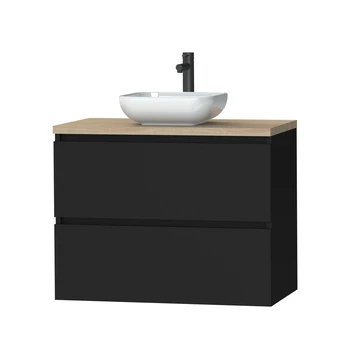 Tiger Karlo Badkamermeubel 80cm Mat Zwart Met Eiken Wasblad En Keramische Waskom 3 Tiger Karlo Badkamermeubel 80cm Mat Zwart Met Eiken Wasblad En Keramische Waskom