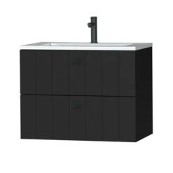 Tiger Maryport Badkamermeubelset 80 Cm Mat Zwart Met Wit Glanzende Polybeton Wastafel En Matzwarte Grepen