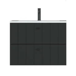 Tiger Maryport Badkamermeubelset 80 Cm Mat Zwart Met Wit Glanzende Polybeton Wastafel En Matzwarte Grepen -badkamer 123 927