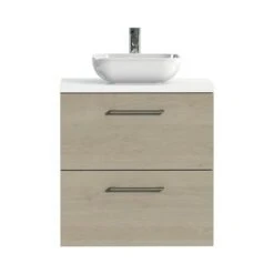 Tiger Badkamermeubel Studio 60 Cm Naturel Eik Met Keramische Waskom Hoogglans Wit En Ronde Grepen