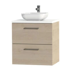 Tiger Badkamermeubel Studio 60 Cm Naturel Eik Met Keramische Waskom Hoogglans Wit En Ronde Grepen -badkamer 123 951